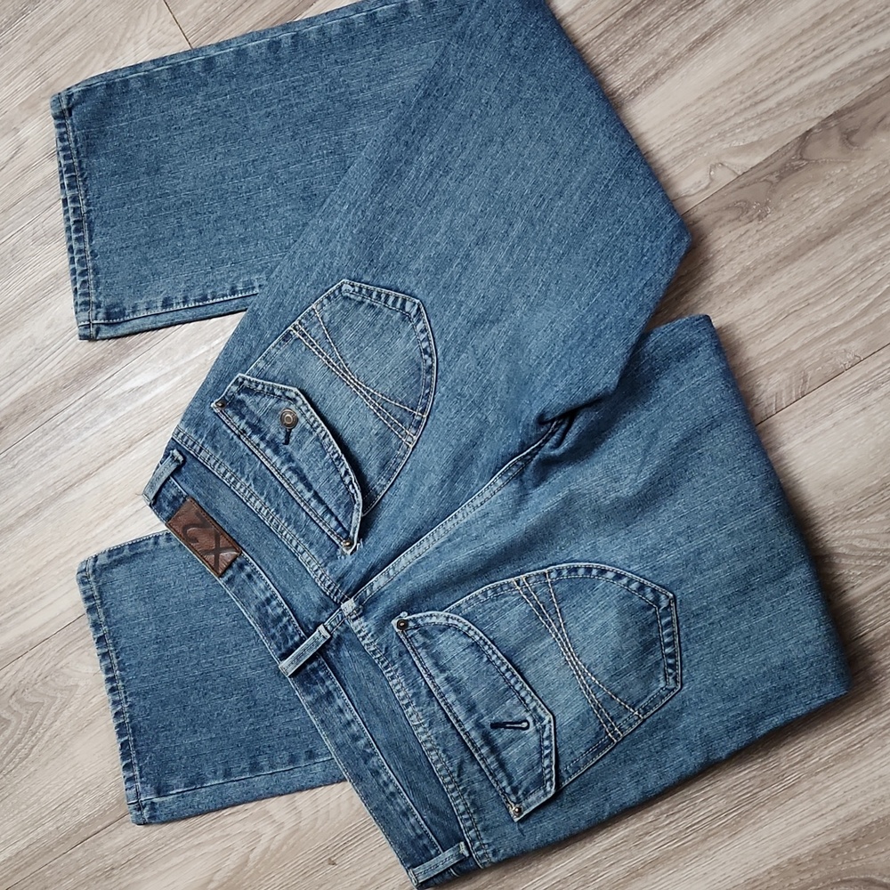 X2 Denim Distressed Low-Rise Slim Bootcut Blue Jeans Men's 34x32 Y2K M11